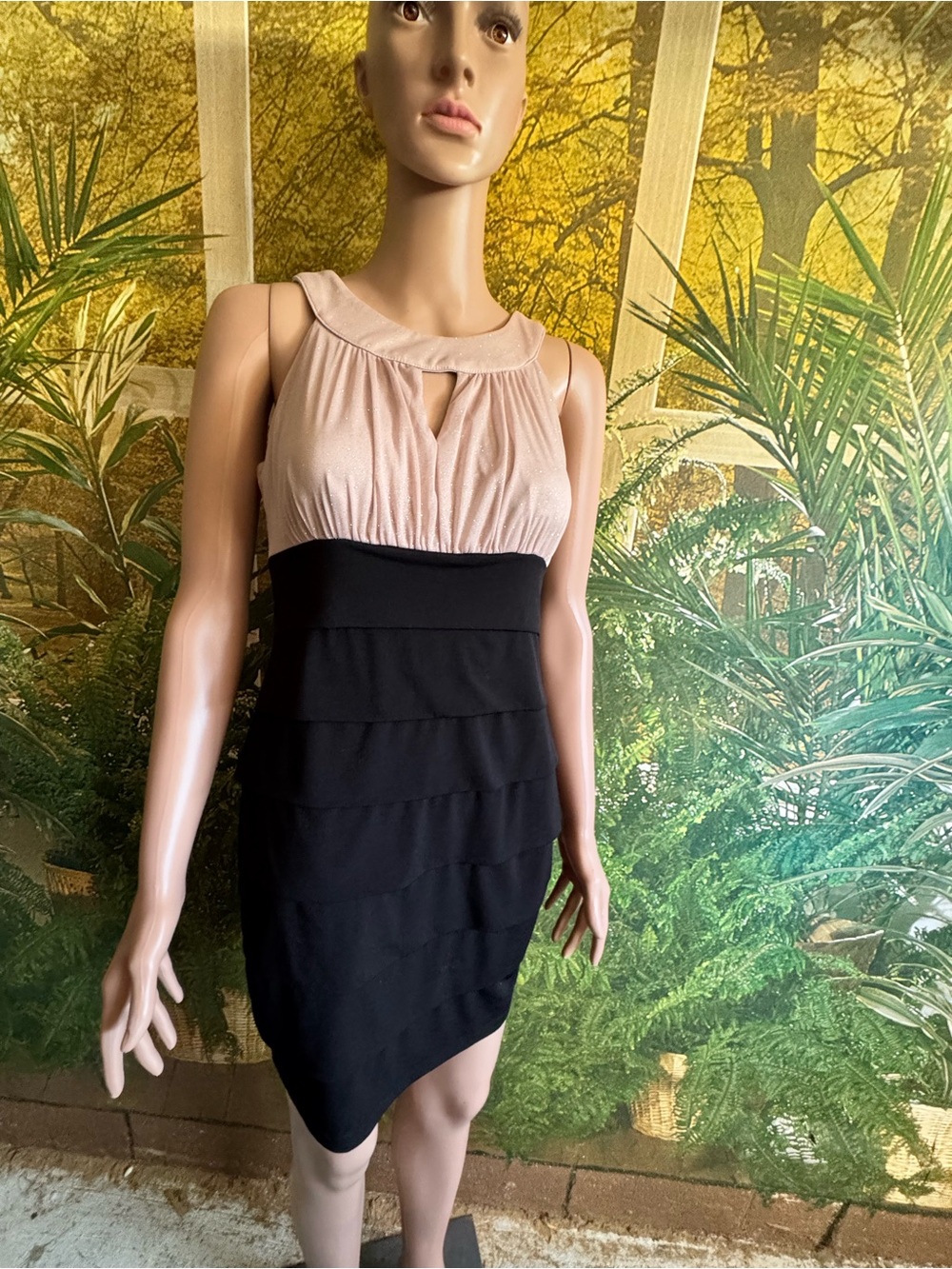 Enfocus Petite Blush Pink Sparkly and Black Sleeveless Layered Bodycon Mini Dres